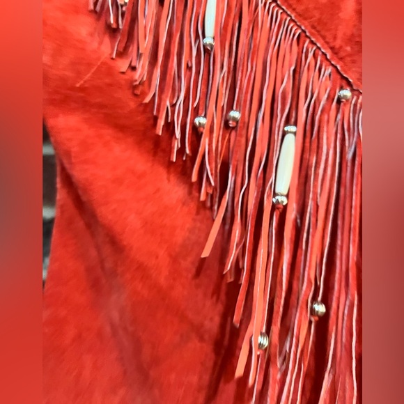 Vintage Custom Made burnt orange & black suede top with fringe beads and boning - Picture 16 of 16